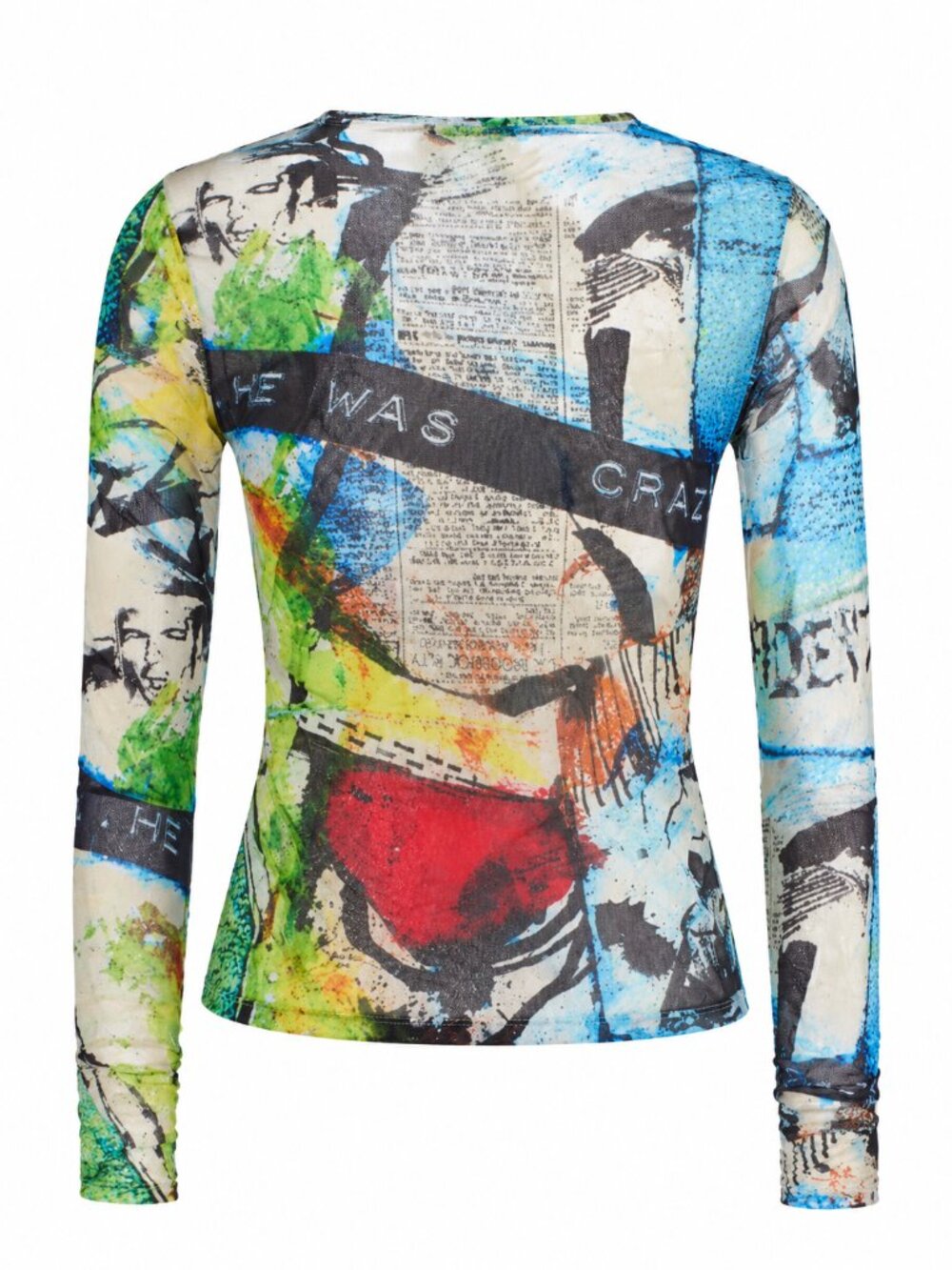 Alice + Olivia x Basquiat Delaina Mesh Top Newspaper Confidential Print Small - Picture 5 of 5
